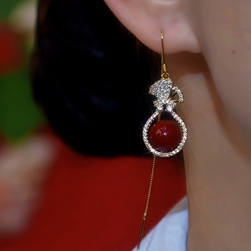 14K Gold-Plated Zircon Diamond Lucky Bag Pearl Threader Earrings