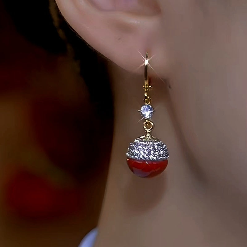 14K Gold-Plated Zircon Diamond Pearl Earrings