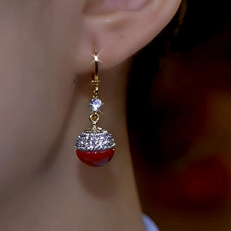 14K Gold-Plated Zircon Diamond Pearl Earrings