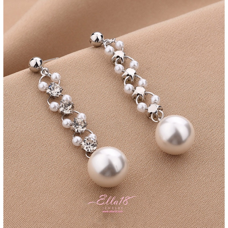 14K Gold-Plated Zircon Diamond Pearl Earrings