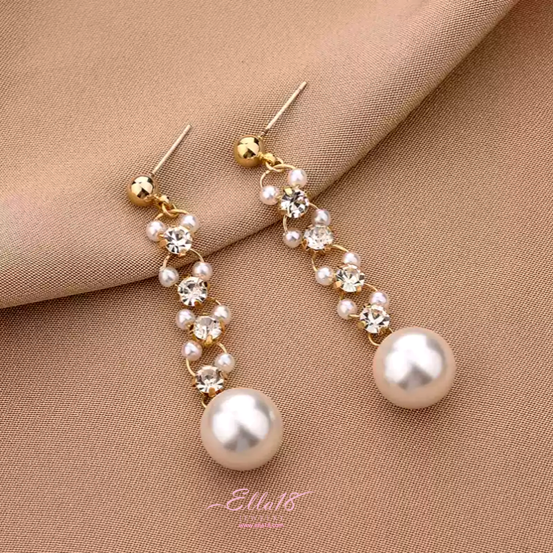 14K Gold-Plated Zircon Diamond Pearl Earrings