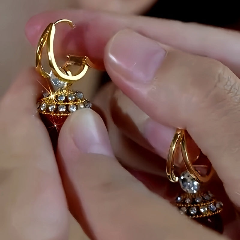 14K Gold-Plated Zircon Diamond Red Pearl Earrings