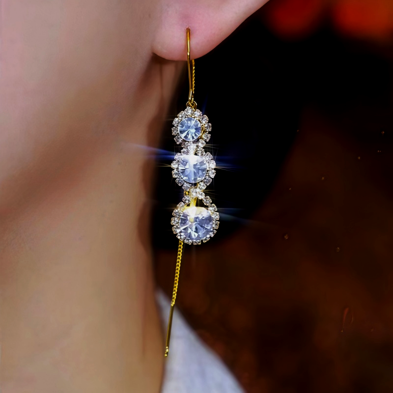 14K Gold-Plated Zircon Diamond Tassel Threader Earrings