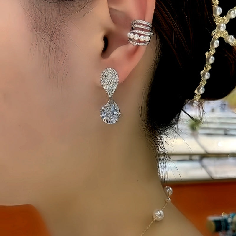 14K Gold-Plated Zircon Diamond Water Drop Earrings