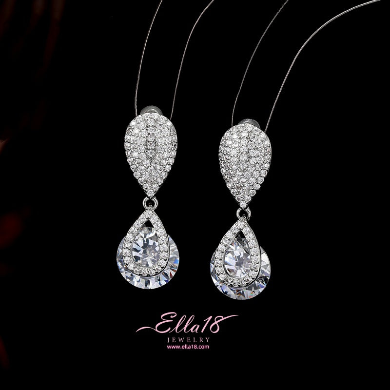 14K Gold-Plated Zircon Diamond Water Drop Earrings