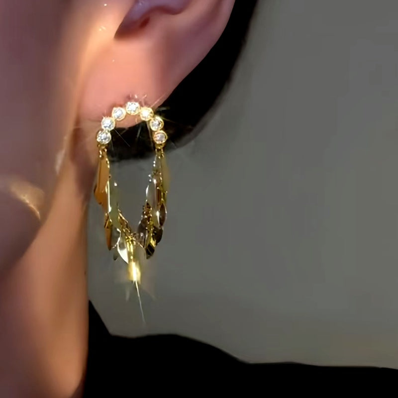 14K Gold-Plated Zircon Diamond Wheat Tassel Earrings