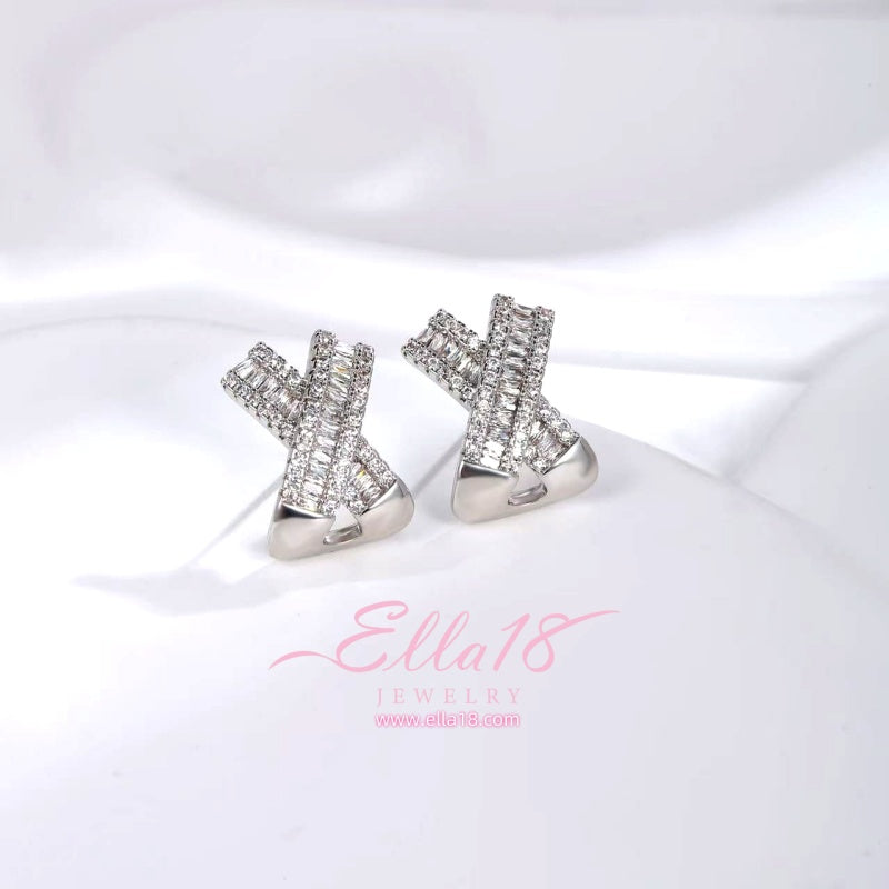14K Gold-Plated Zircon Diamond X-Shaped Elegant Studs