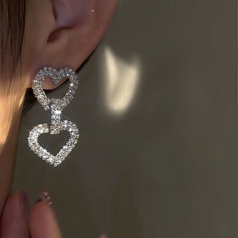 14K Gold-Plated Zircon Double-Heart Earrings