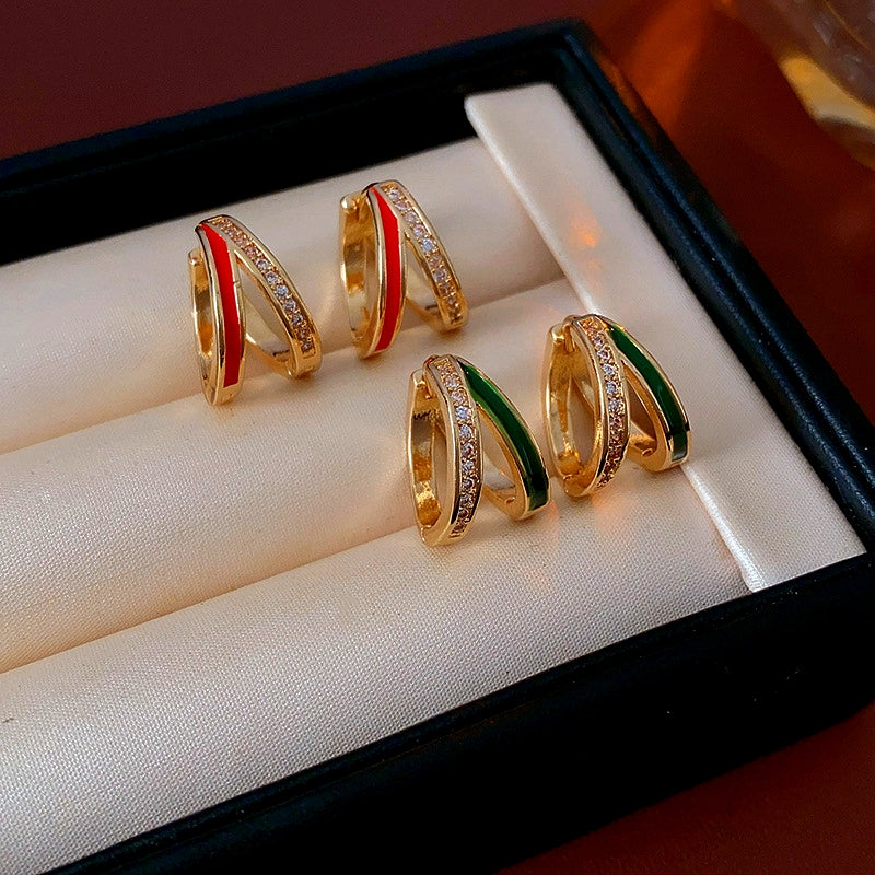 14K Gold-Plated Zircon Double-Layer Hoop Earrings