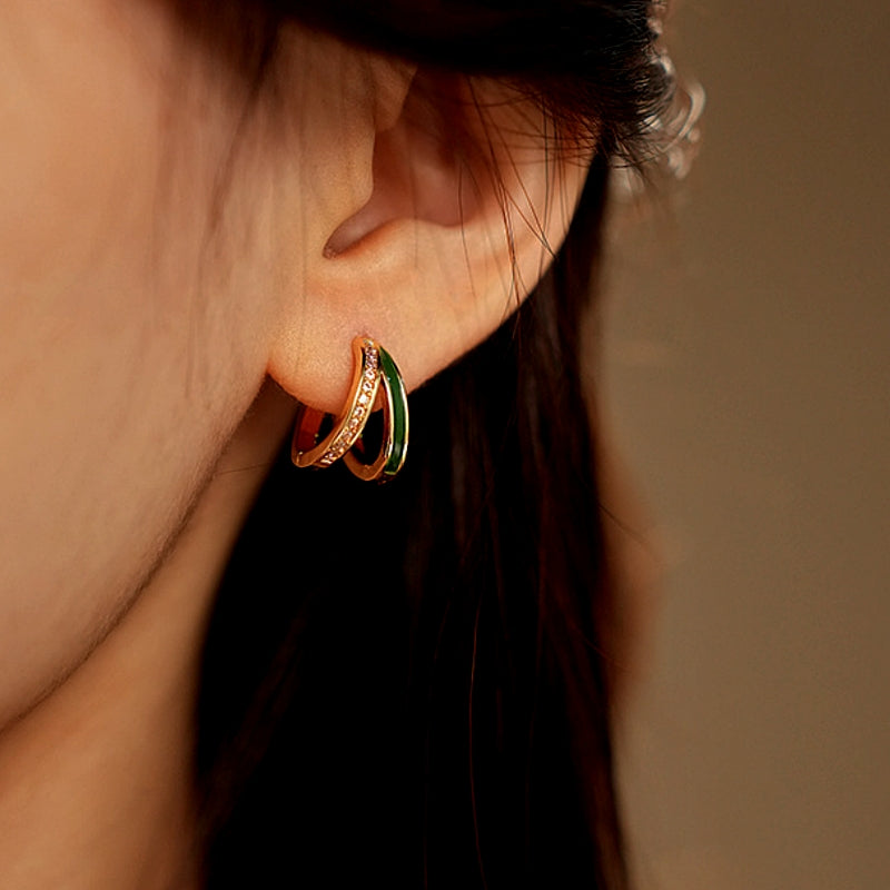 14K Gold-Plated Zircon Double-Layer Hoop Earrings