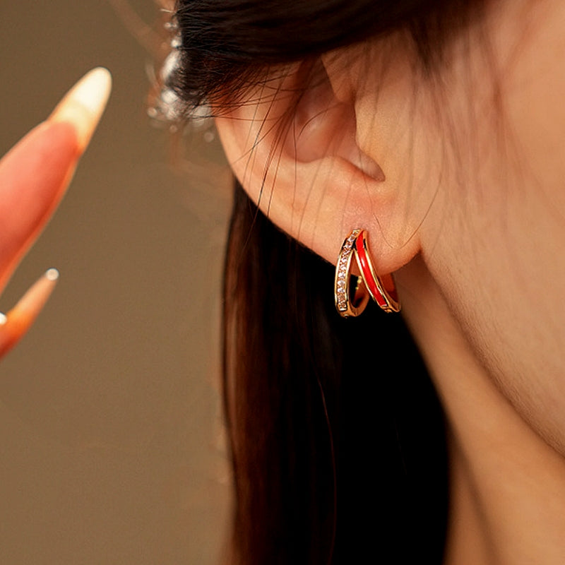 14K Gold-Plated Zircon Double-Layer Hoop Earrings