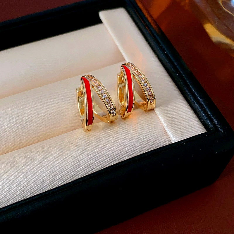 14K Gold-Plated Zircon Double-Layer Hoop Earrings