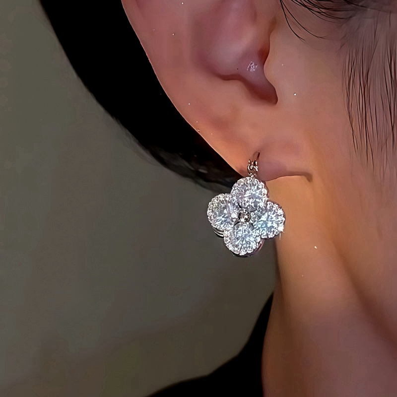 14K Gold-Plated Zircon Double-Sided Lucky Flower Earrings