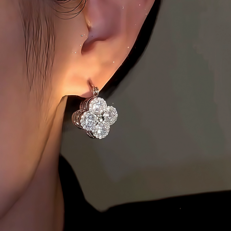 14K Gold-Plated Zircon Double-Sided Lucky Flower Earrings