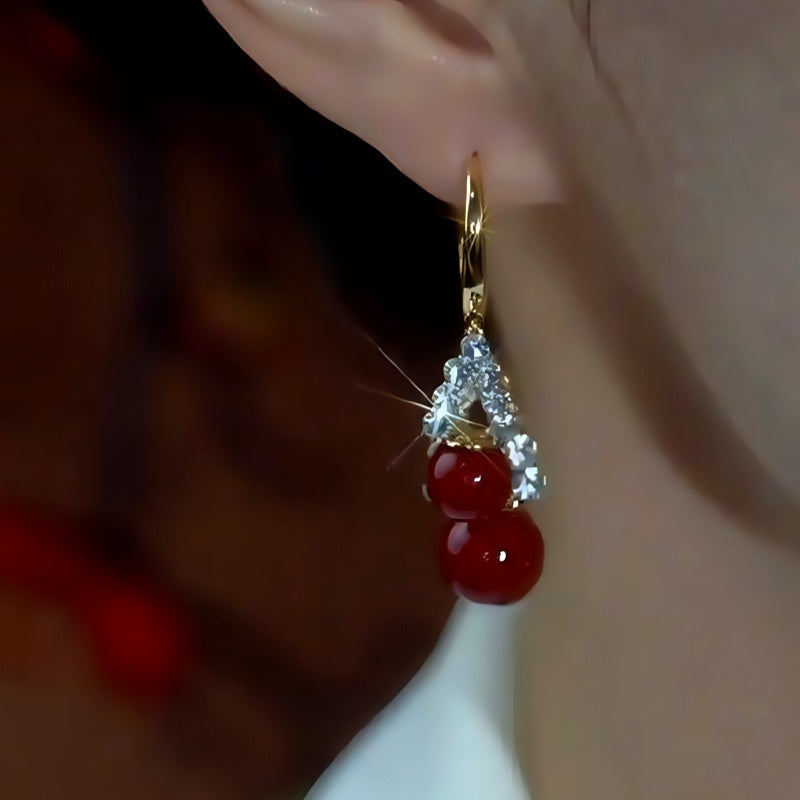 14K Gold-Plated Zircon Double Wine Pearl Bottle Earrings