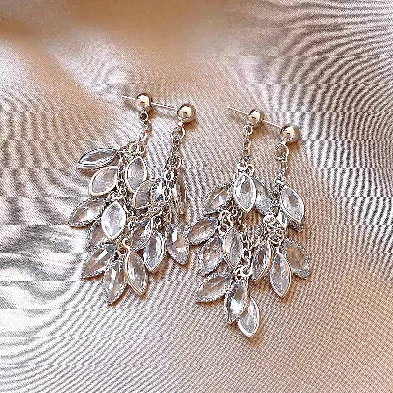 14K Gold-Plated Zircon Drop Leaf Earrings
