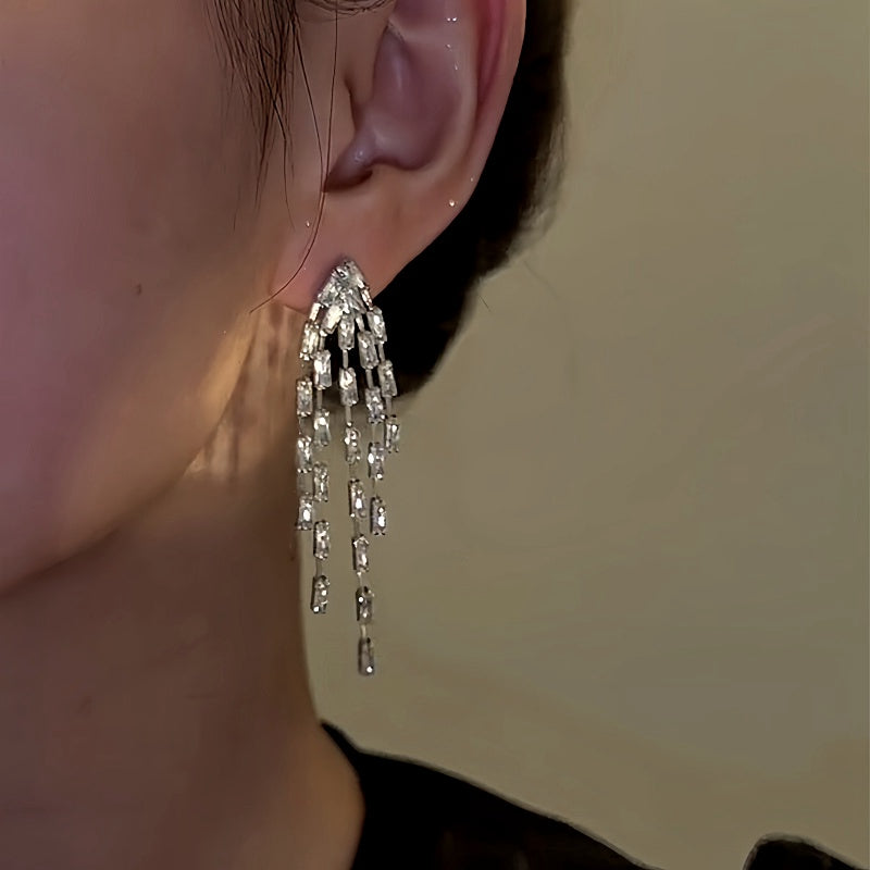 14K Gold-Plated Zircon Firework Tassel Earrings