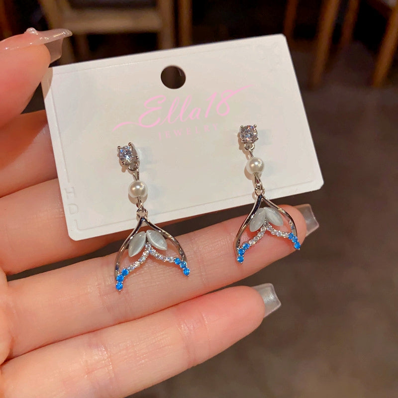 14K Gold-Plated Zircon Fishtail Pearl Earrings