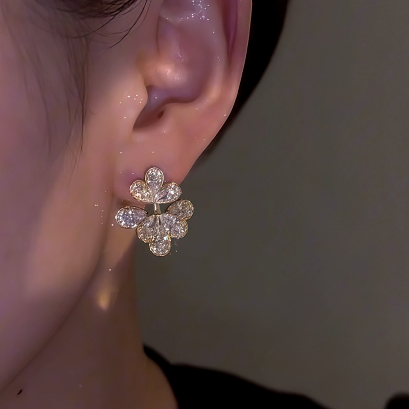 14K Gold-Plated Zircon Flower Earrings