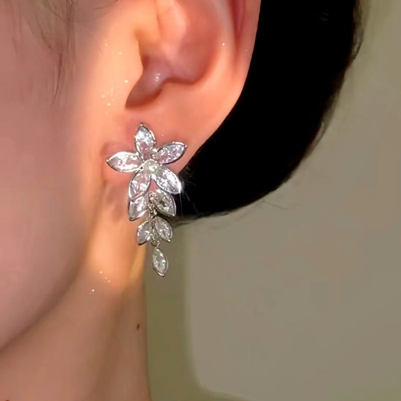 14K Gold-Plated Zircon Flower Earrings