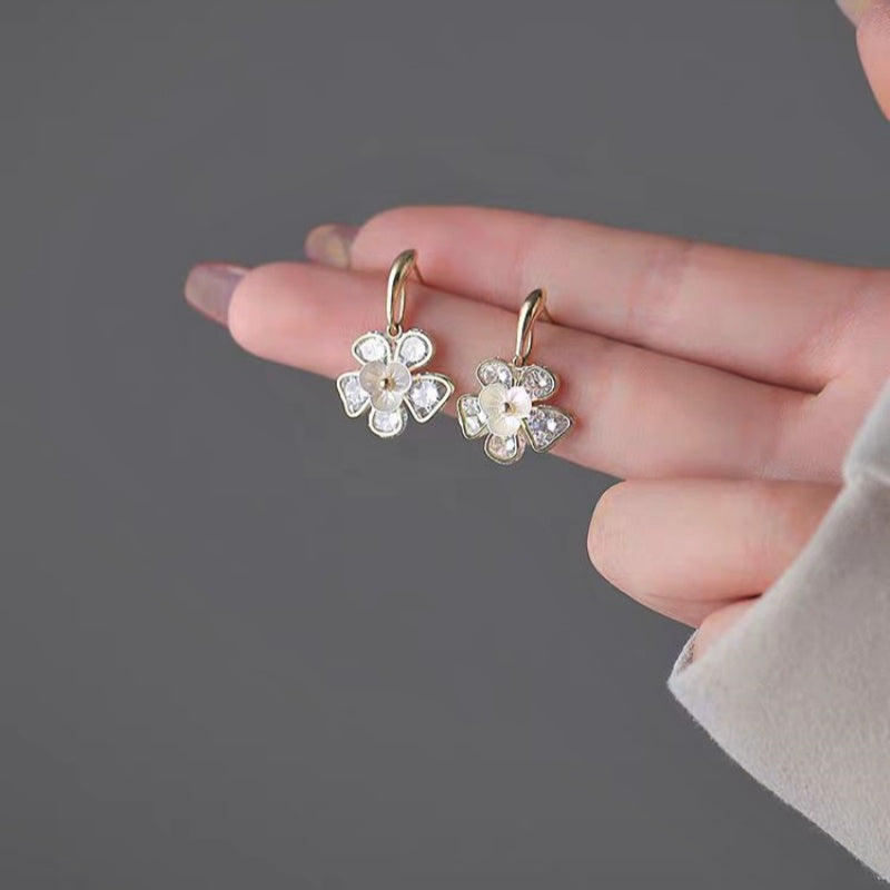 14K Gold-Plated Zircon Flower Earrings