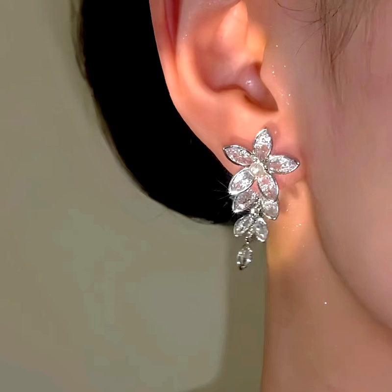 14K Gold-Plated Zircon Flower Earrings