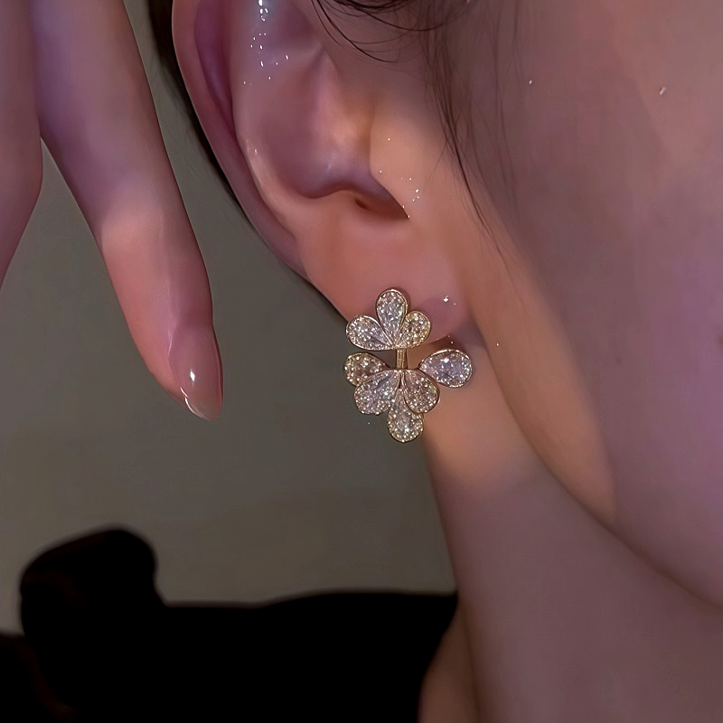 14K Gold-Plated Zircon Flower Earrings