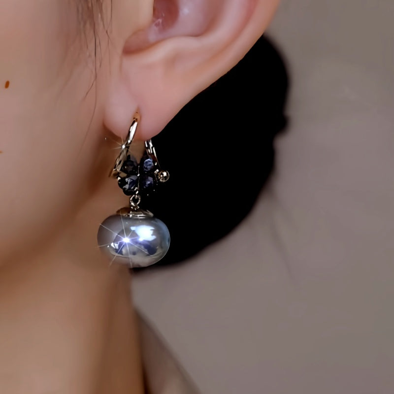 14K Gold-Plated Zircon Flower Oval Pearl Earrings