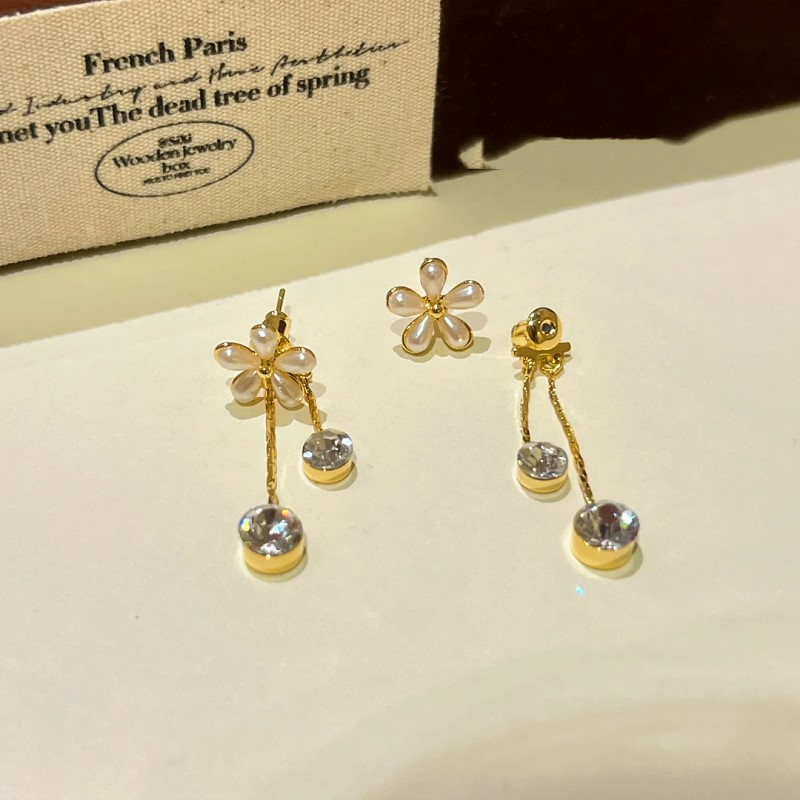 14K Gold-Plated Zircon Flower Tassel Earrings