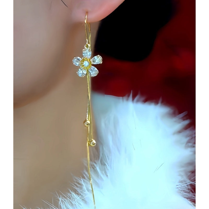 14K Gold-Plated Zircon Flower Threader Earrings