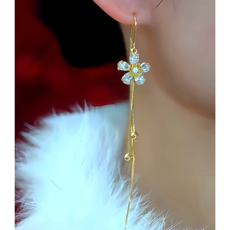 14K Gold-Plated Zircon Flower Threader Earrings