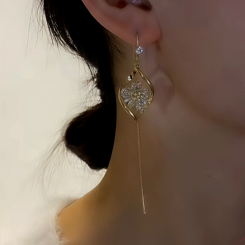 14K Gold-Plated Zircon Flower Threader Earrings