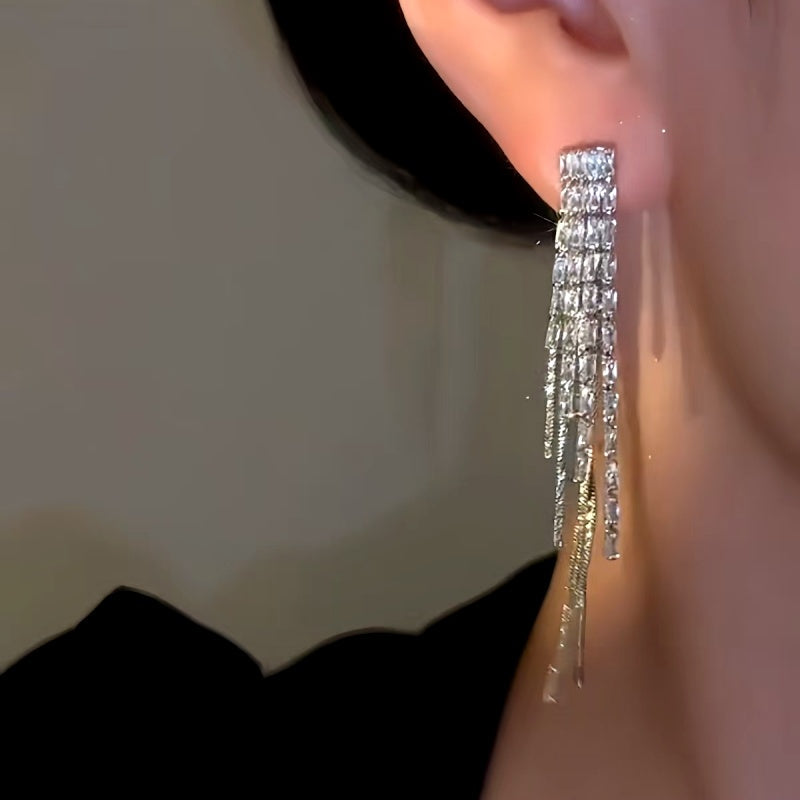 14K Gold-Plated Zircon Front And Back Tassel Earrings