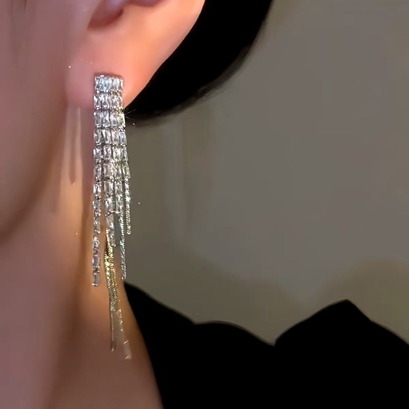 14K Gold-Plated Zircon Front And Back Tassel Earrings