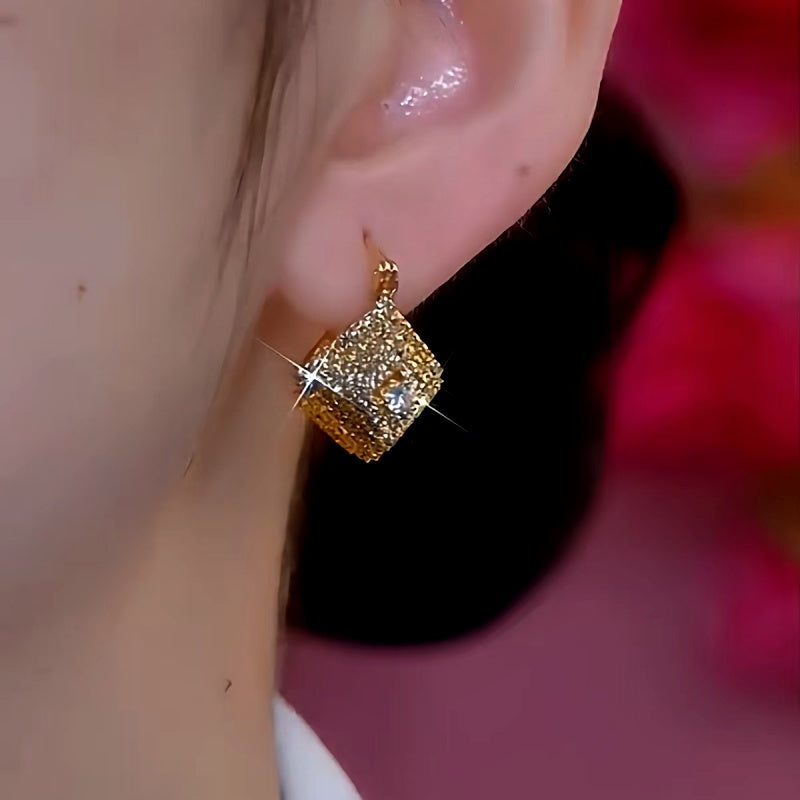 14K Gold-Plated Zircon Geometric Double-Sided Diamond Earrings