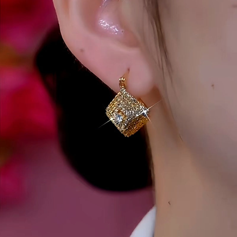 14K Gold-Plated Zircon Geometric Double-Sided Diamond Earrings
