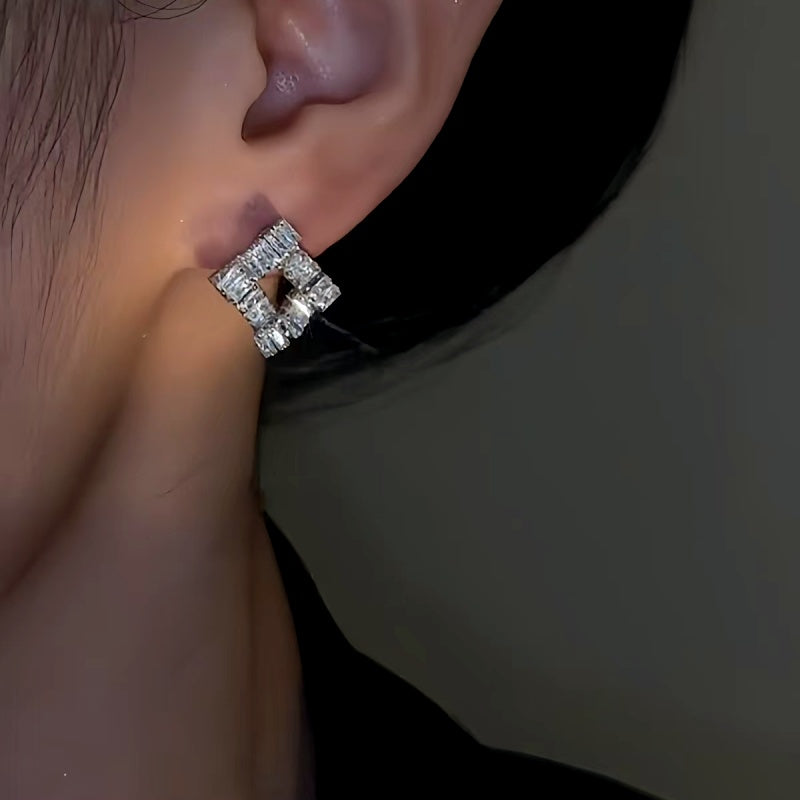 14K Gold-Plated Zircon Geometric Square Earrings