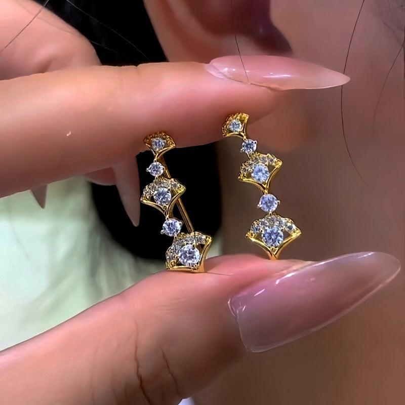 14K Gold-Plated Zircon Ginkgo Leaf Crawlers