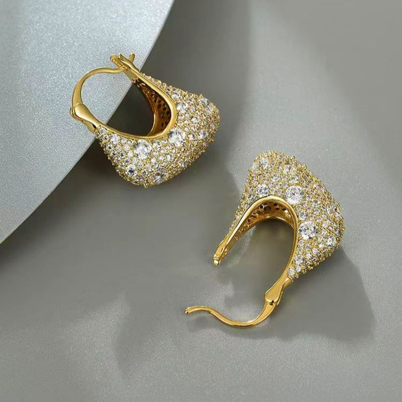 14K Gold-Plated Zircon Gold Bag Earrings