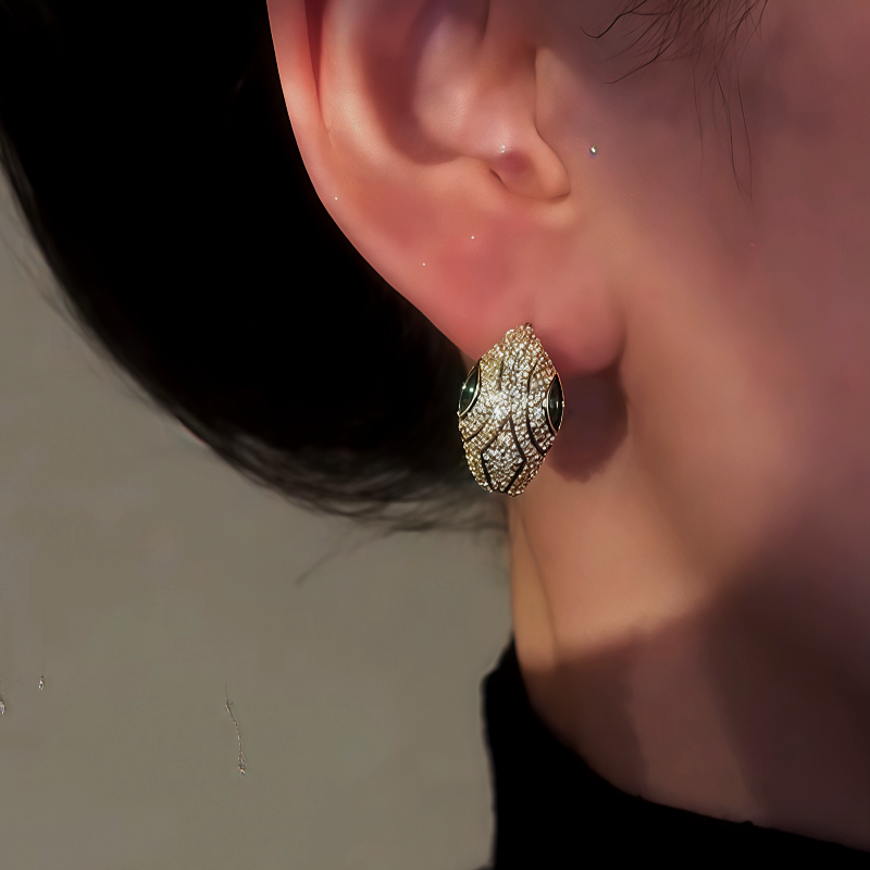 14K Gold-Plated Zircon Green Eye Snake Hoop Earrings