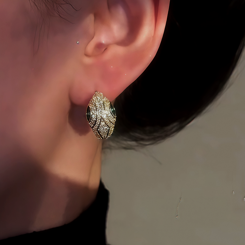 14K Gold-Plated Zircon Green Eye Snake Hoop Earrings
