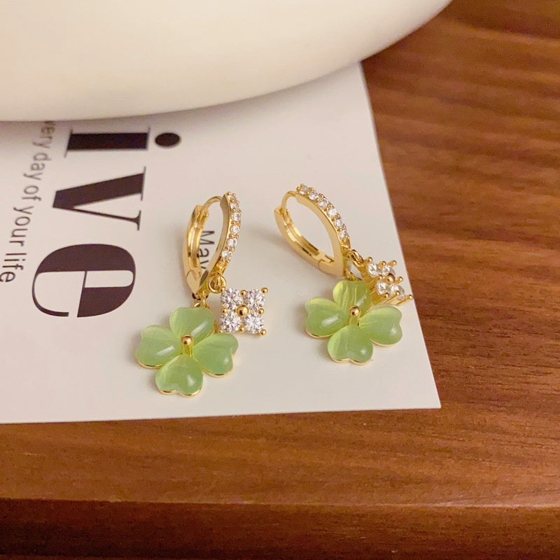 14K Gold-Plated Zircon Green Flower Earrings