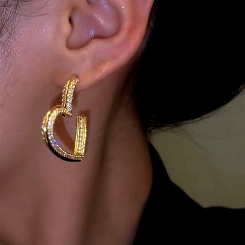 14K Gold-Plated Zircon Heart-Design Earrings