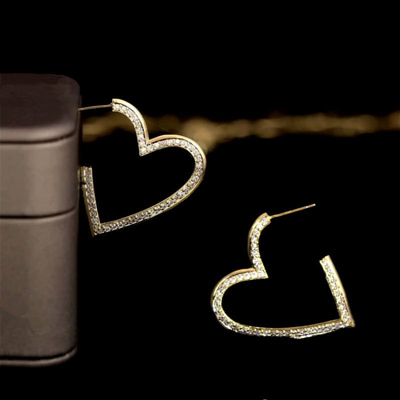 14K Gold-Plated Zircon Heart-Design Earrings