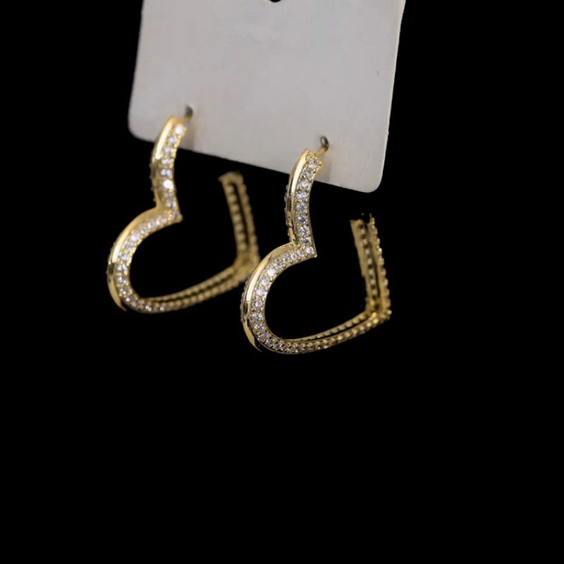 14K Gold-Plated Zircon Heart-Design Earrings