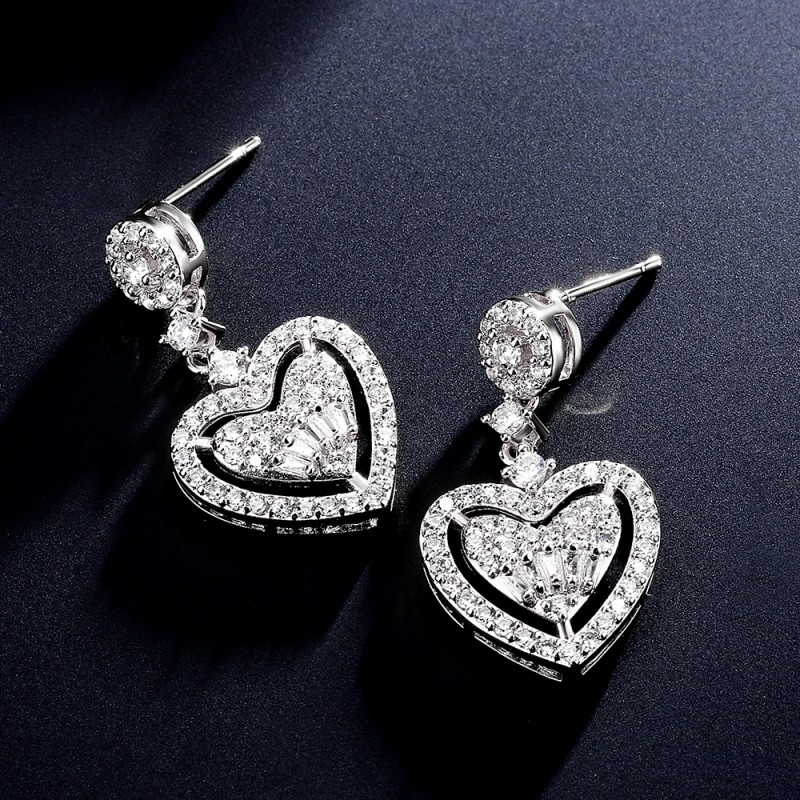 14K Gold-Plated Zircon Heart Earrings