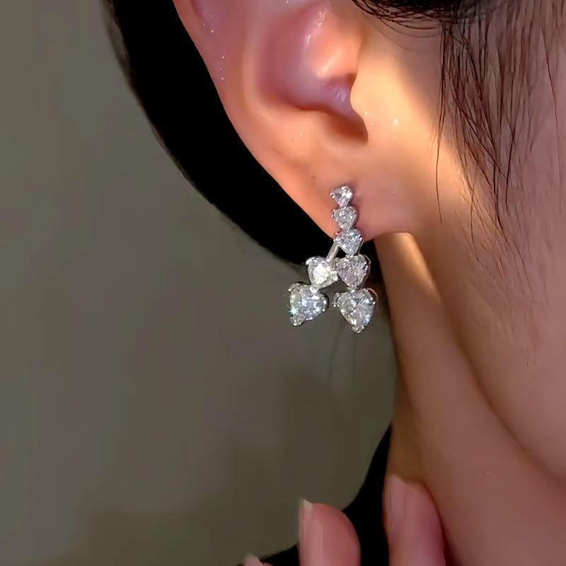 14K Gold-Plated Zircon Heart Earrings