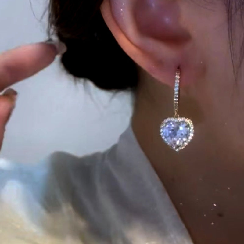 14K Gold-Plated Zircon Heart Earrings