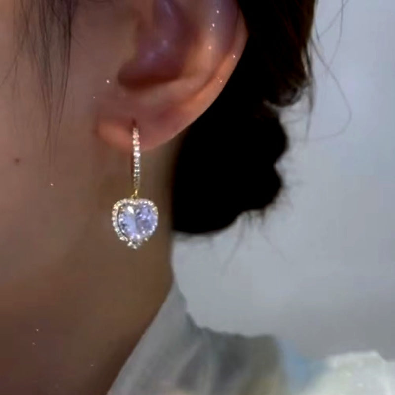 14K Gold-Plated Zircon Heart Earrings