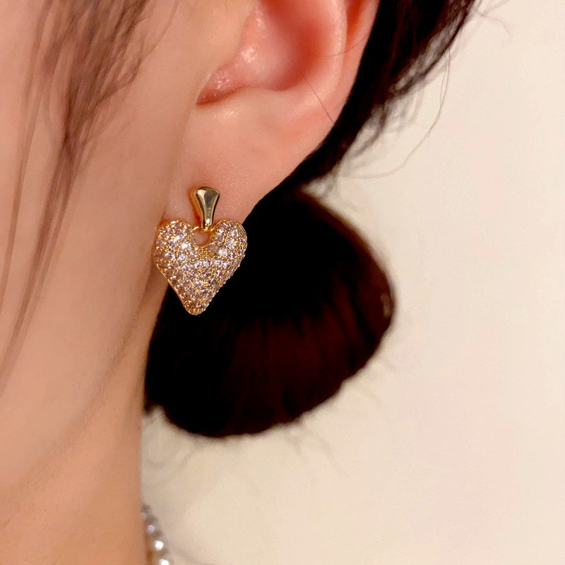 14K Gold-Plated Zircon Heart Earrings